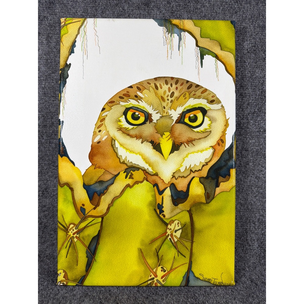 Sherry Tolman Owl Canvas Painting 2009 Wall Art 16x10